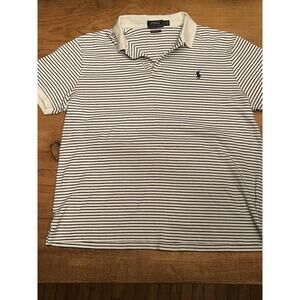 Polo Ralph Lauren Polo Shirt Adult XL White Blue Striped Custom Slim Fit